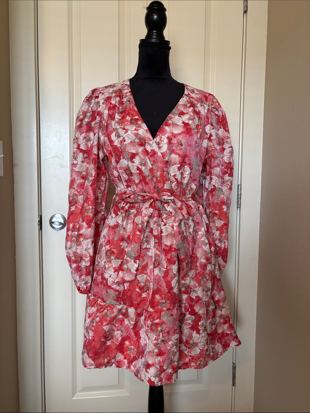 Mimi Chica Red Floral V-Neck Tie-Waist Dress